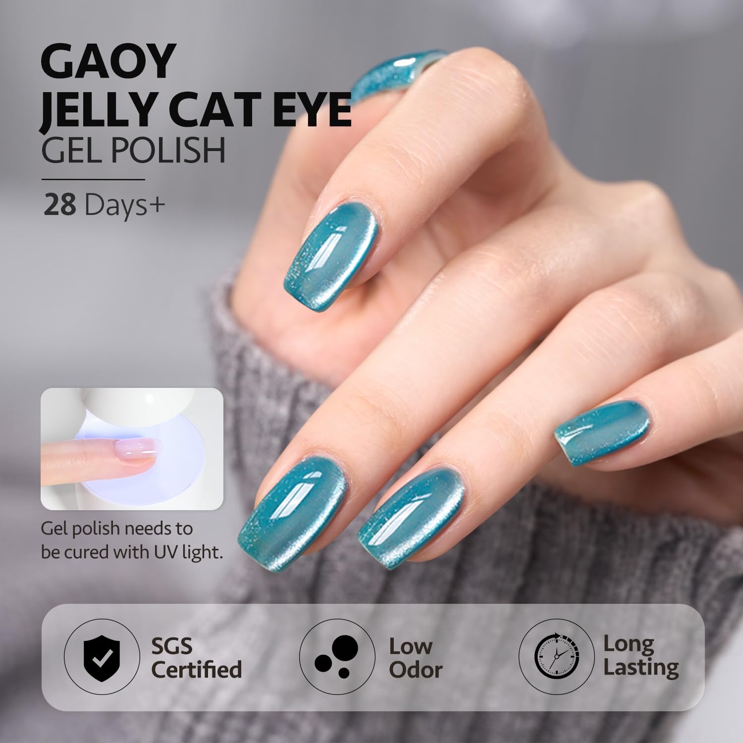 GAOY UV LED lamp cures gel nails in 60 seconds.