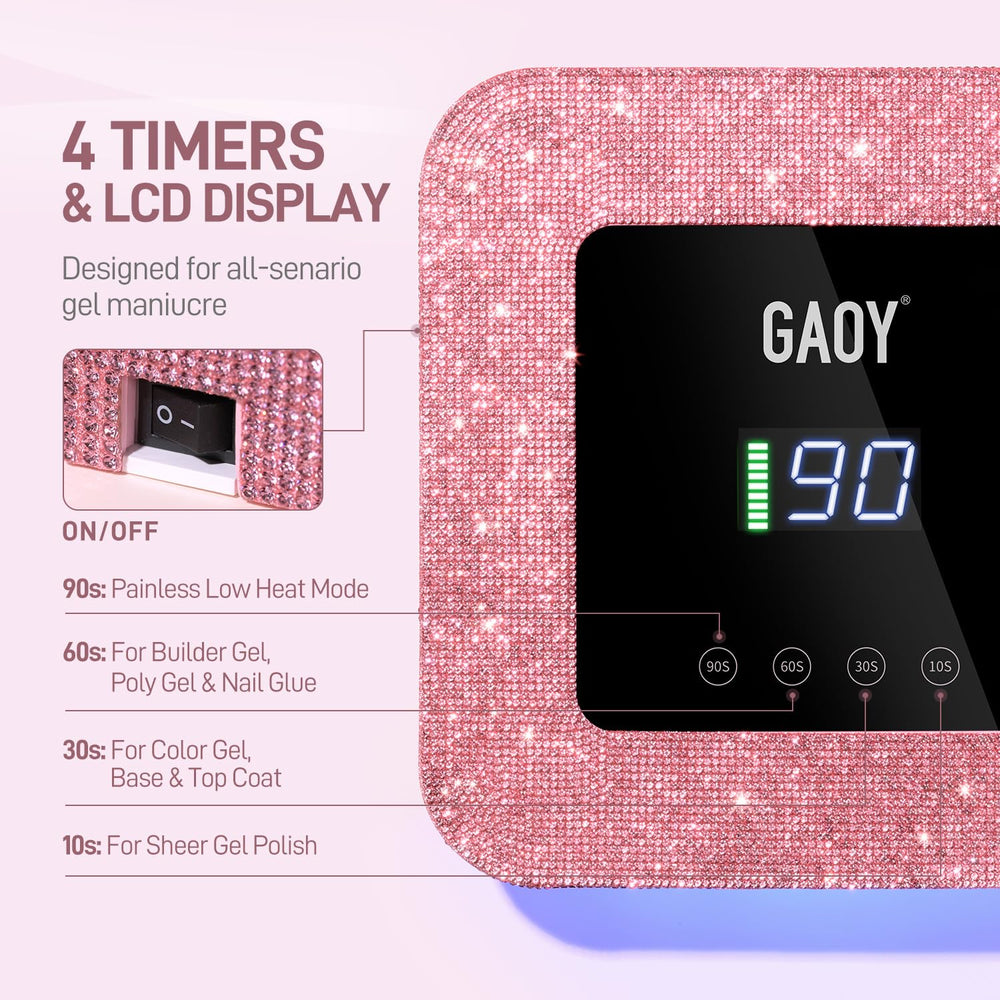 GAOY UV LED lamp with 39 LEDs enables rapid gel curing across nails.