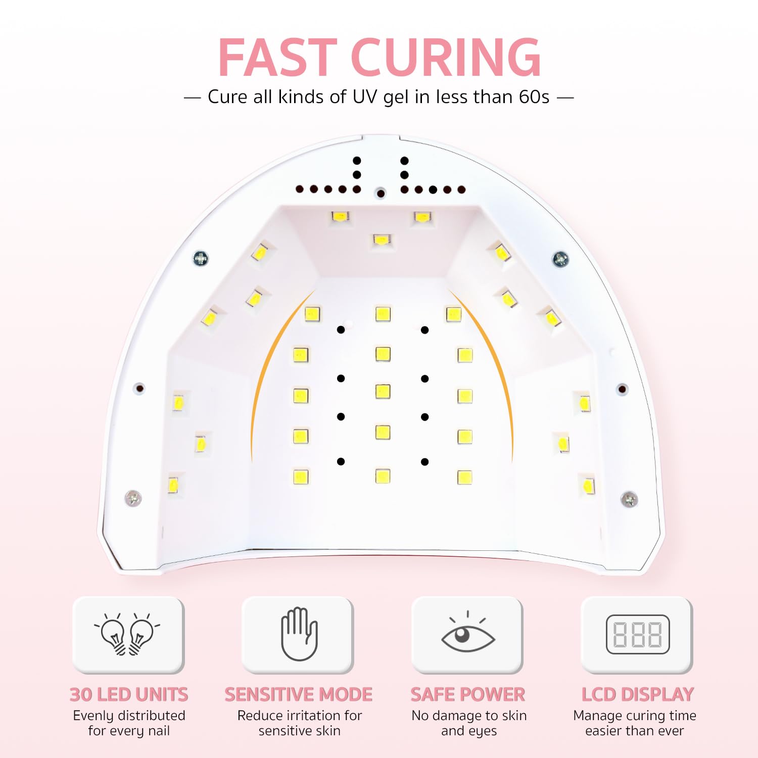 GAOY UV LED Nail Lamp delivers fast curing with even light.