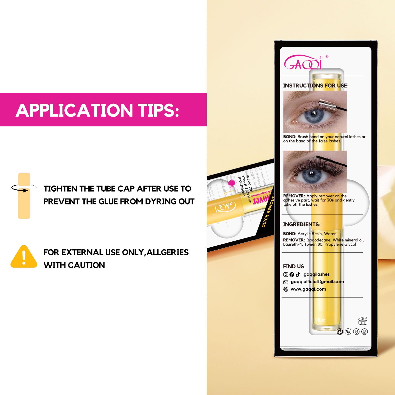 GAQQI Compact 10ml tube closeup highlights portable travel-friendly kit.