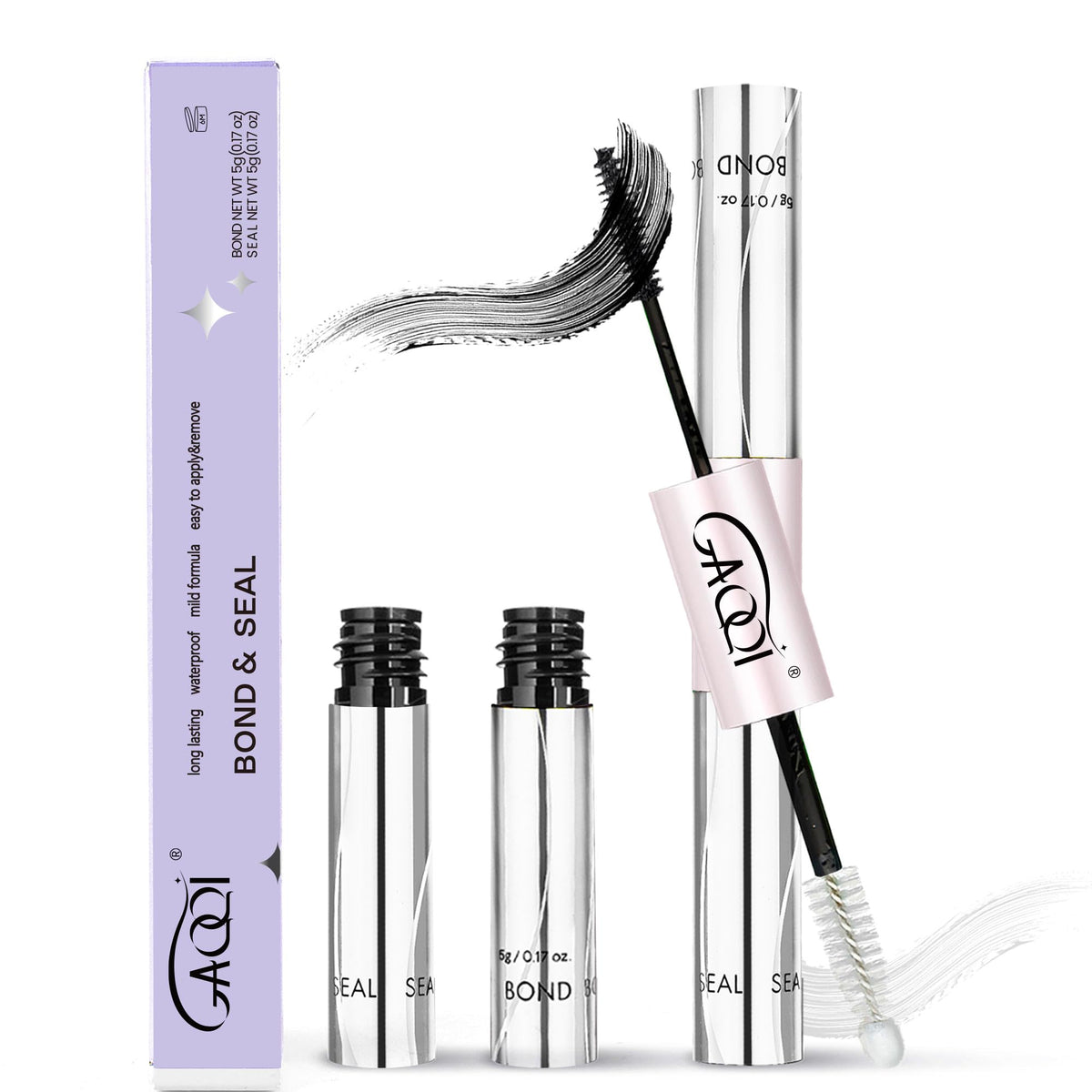 GAQQI front packaging showing the black 10ml lash glue and double-ended design for reliable hold