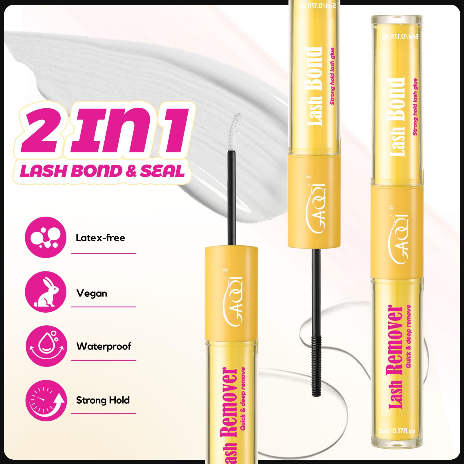 GAQQI Natural White Bond dries clear for a seamless natural lash look.