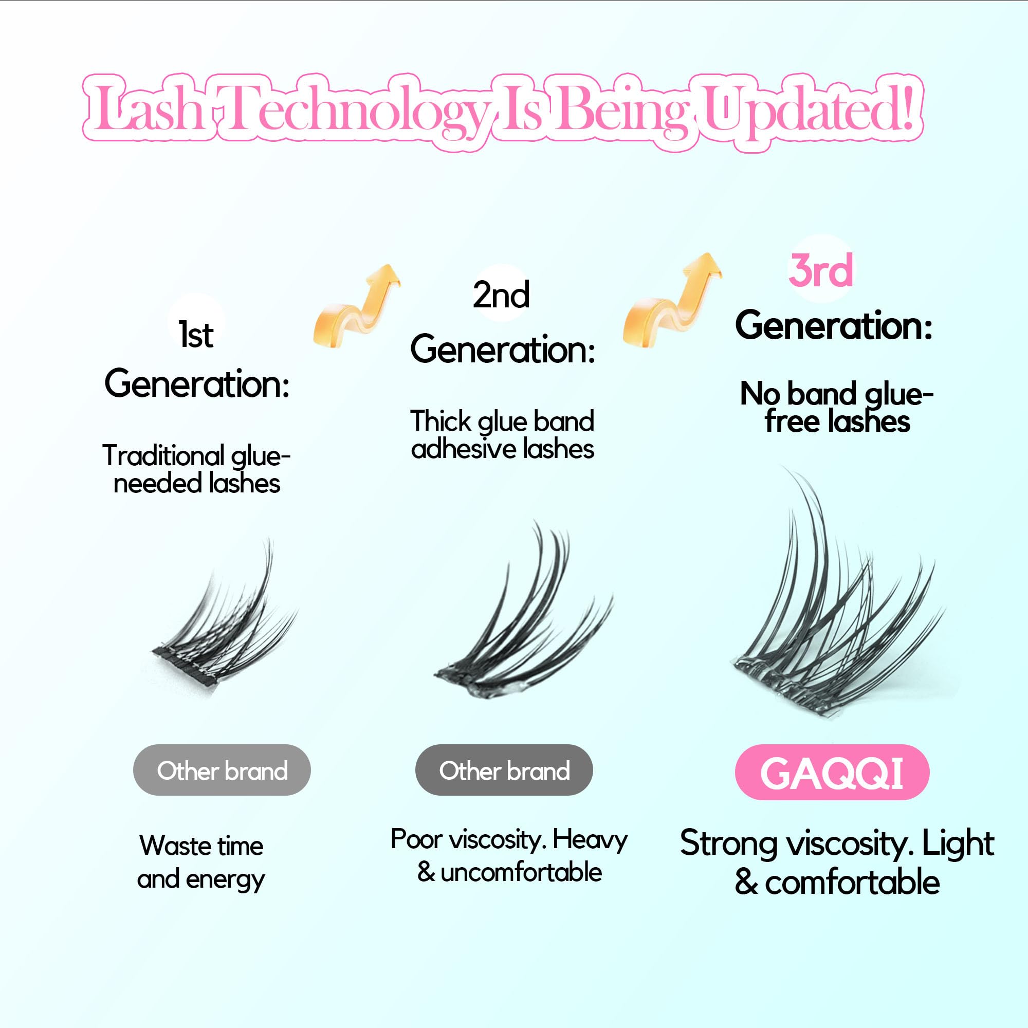 GAQQI self-adhesive lash clusters dense 10-16mm for dramatic evenings