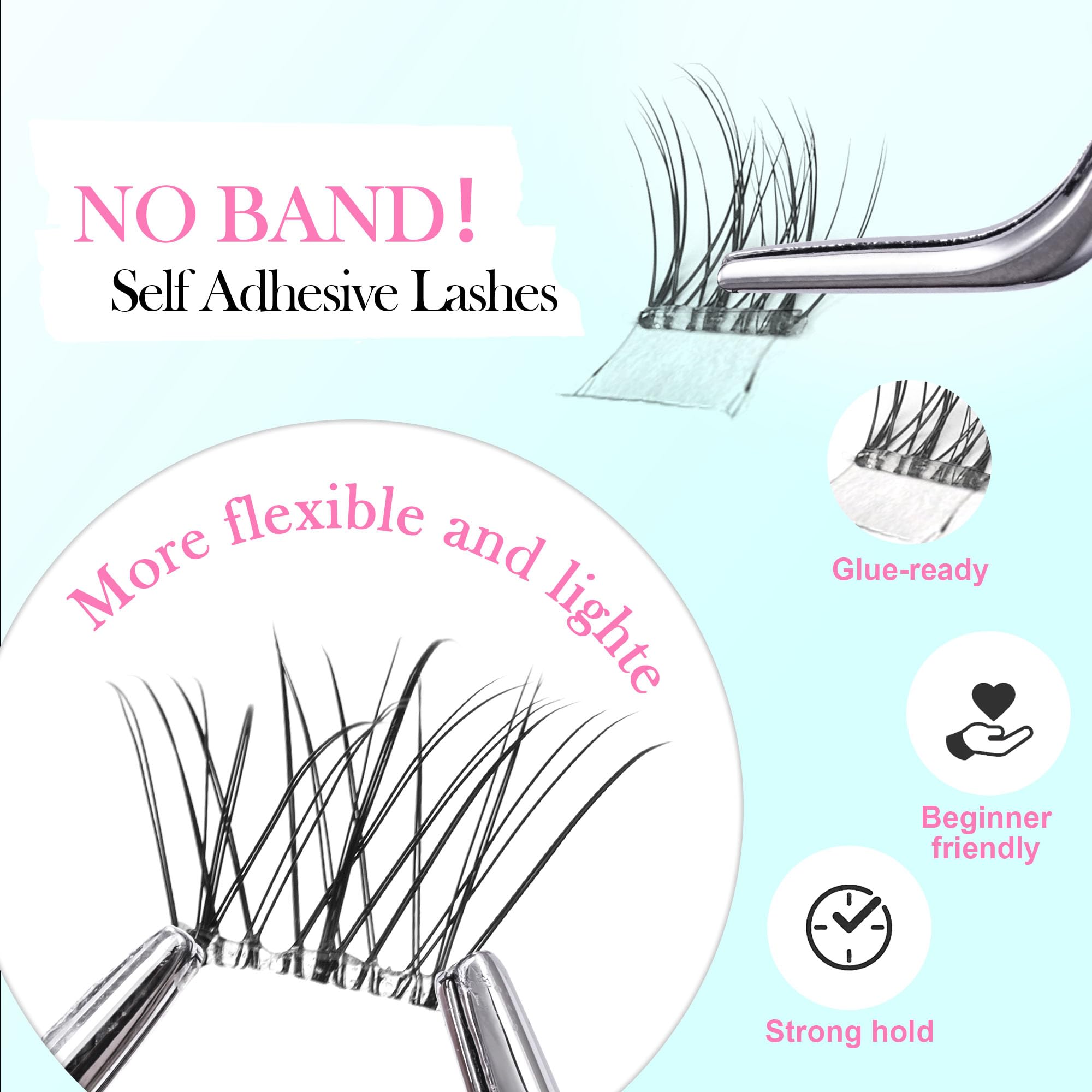 GAQQI self-adhesive lash clusters natural 10-16mm for quick daily wear