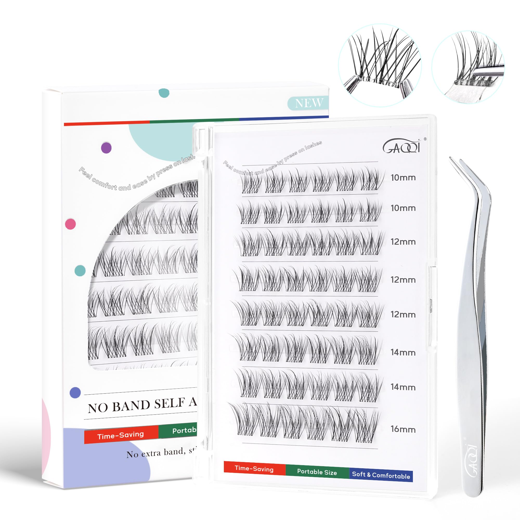 GAQQI self-adhesive lash clusters wispy 10-16mm for a natural, effortless look