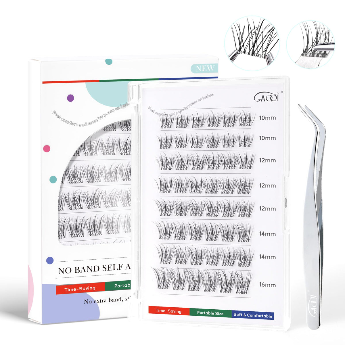GAQQI self-adhesive lash clusters wispy 10-16mm for a natural, effortless look