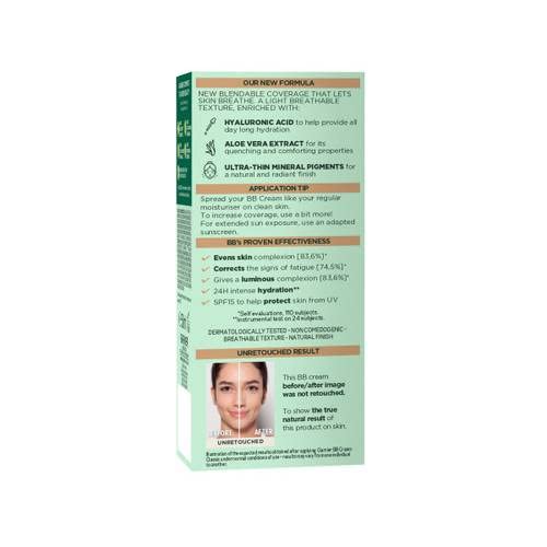 Garnier BB Cream on skin demonstrates hydrating glow and natural finish.