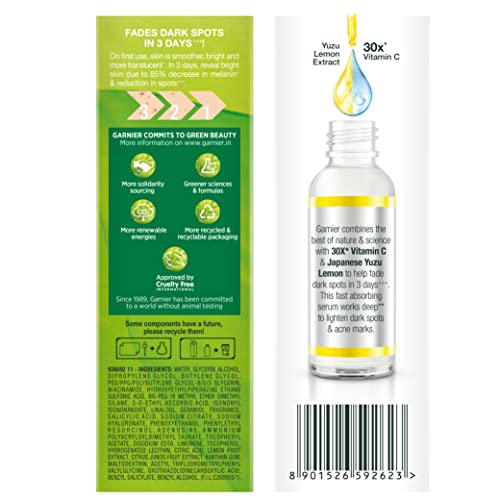 Garnier Bright Complete Vitamin C Booster bottle label closeup