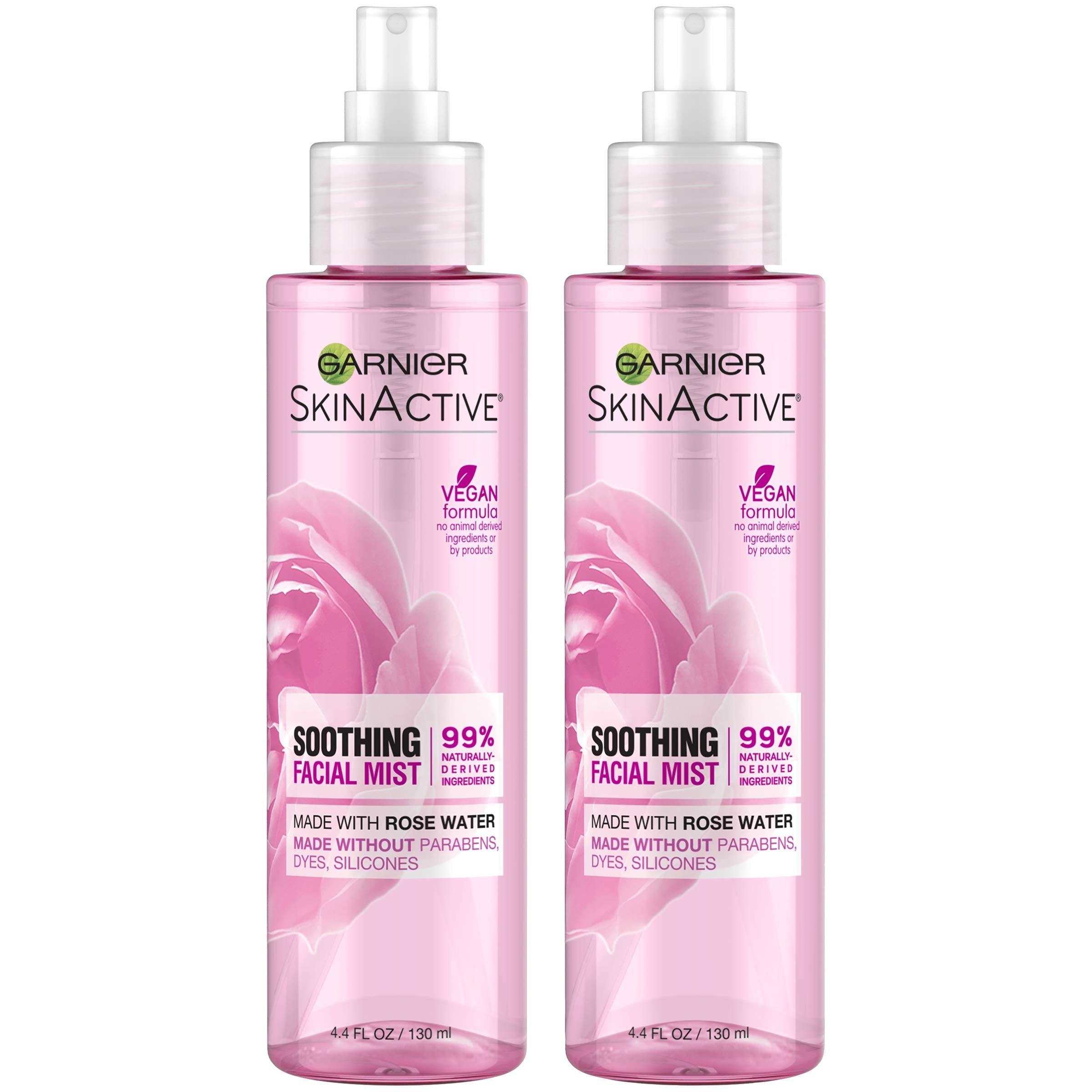 Garnier facial mist rose water spray hydrates and soothes sensitive skin.