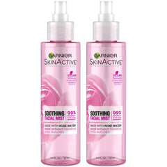 Garnier facial mist rose water spray hydrates and soothes sensitive skin.