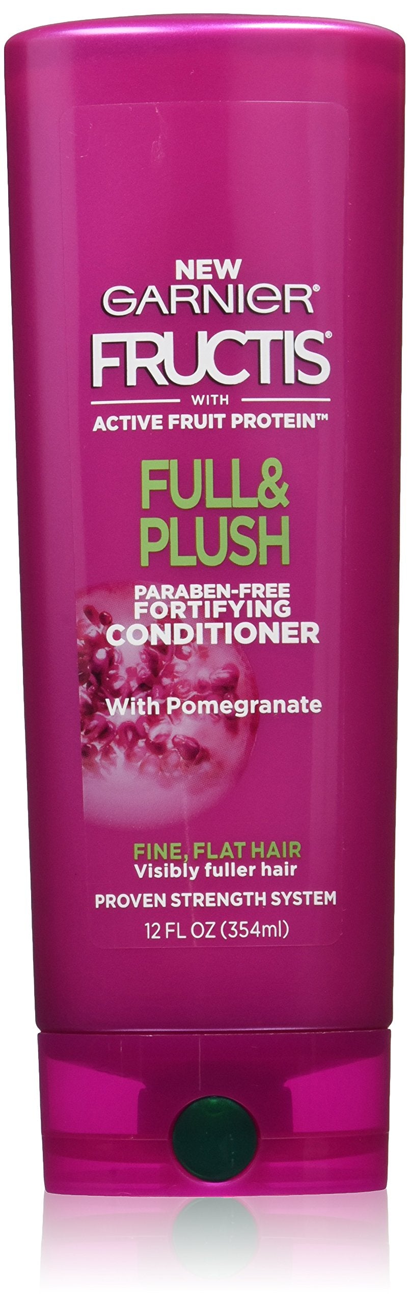 Garnier Fructis Full and Plush conditioner bottle pump for easy application and fuller-looking hair