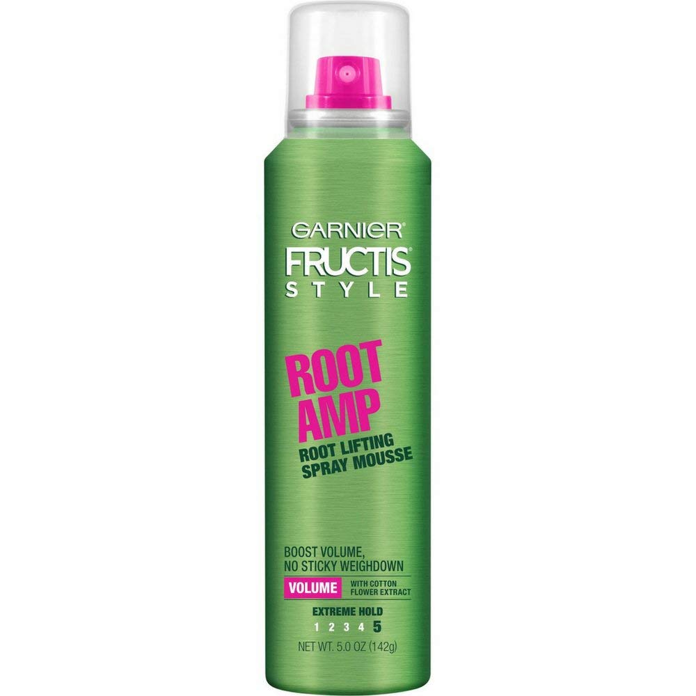 Garnier Fructis Root Amp packaging demonstrates precise spray application for targeted root lift.