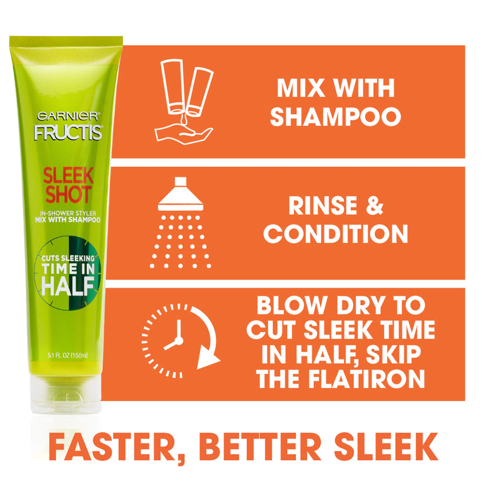 Garnier Fructis Sleek Shot icon highlights 5X smoother hair claim