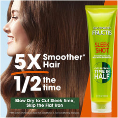 Garnier Fructis Sleek Shot label close-up shows 1:1 mix with shampoo