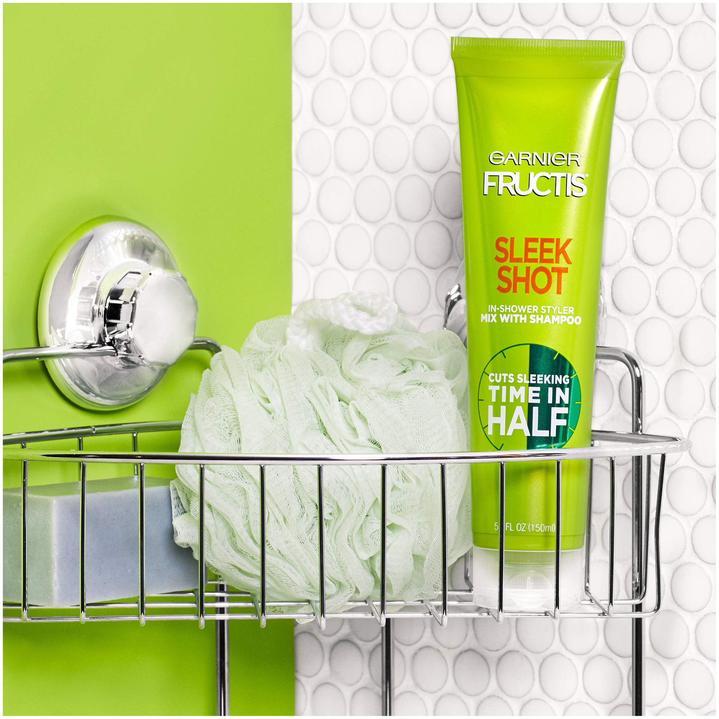 Garnier Fructis Sleek Shot in shower styling routine setup