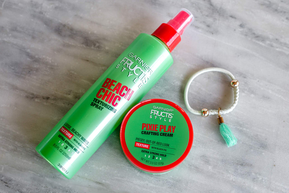 Garnier Fructis Pixie Play Crafting Cream model-styled shows deconstructed yet polished look.