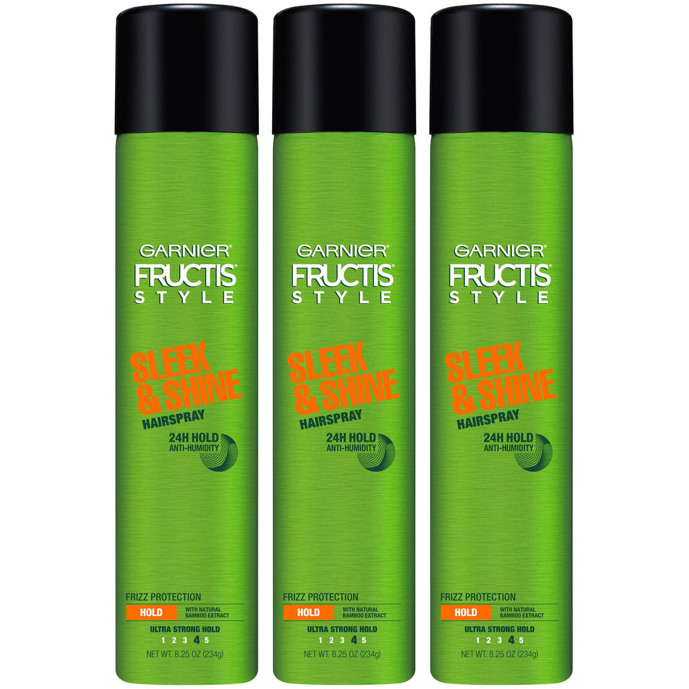 Garnier Fructis Style Sleek Shine bottle shows ultra-strong hold and anti-humidity protection