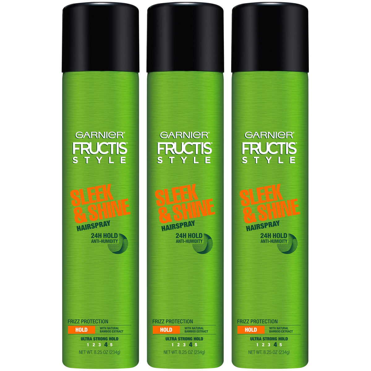 Garnier Fructis Style Sleek Shine bottle shows ultra-strong hold and anti-humidity protection