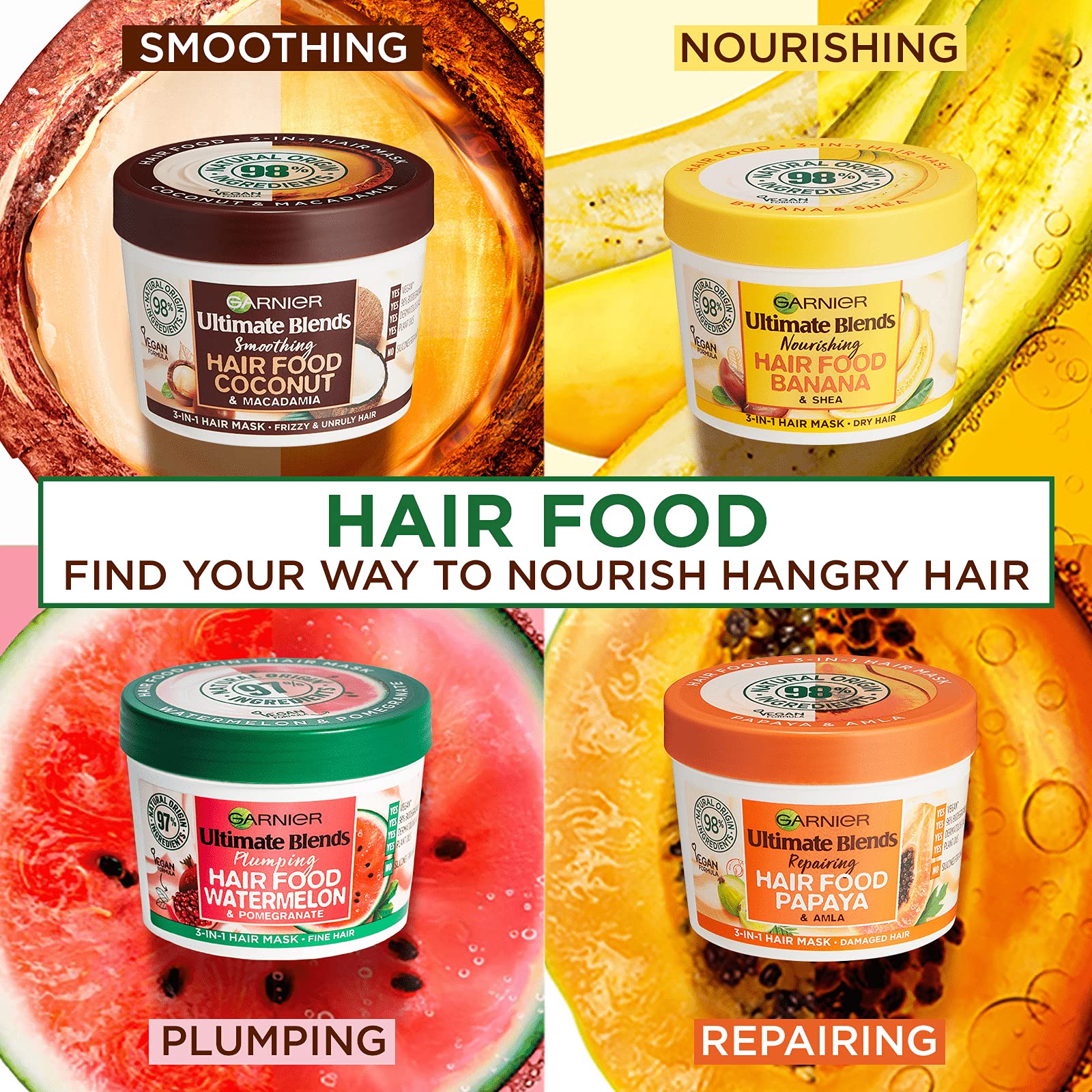 Garnier Hair Food Papaya 3-in-1 mask texture melts into hair for absorption.