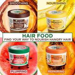 Garnier Hair Food Papaya 3-in-1 mask texture melts into hair for absorption.