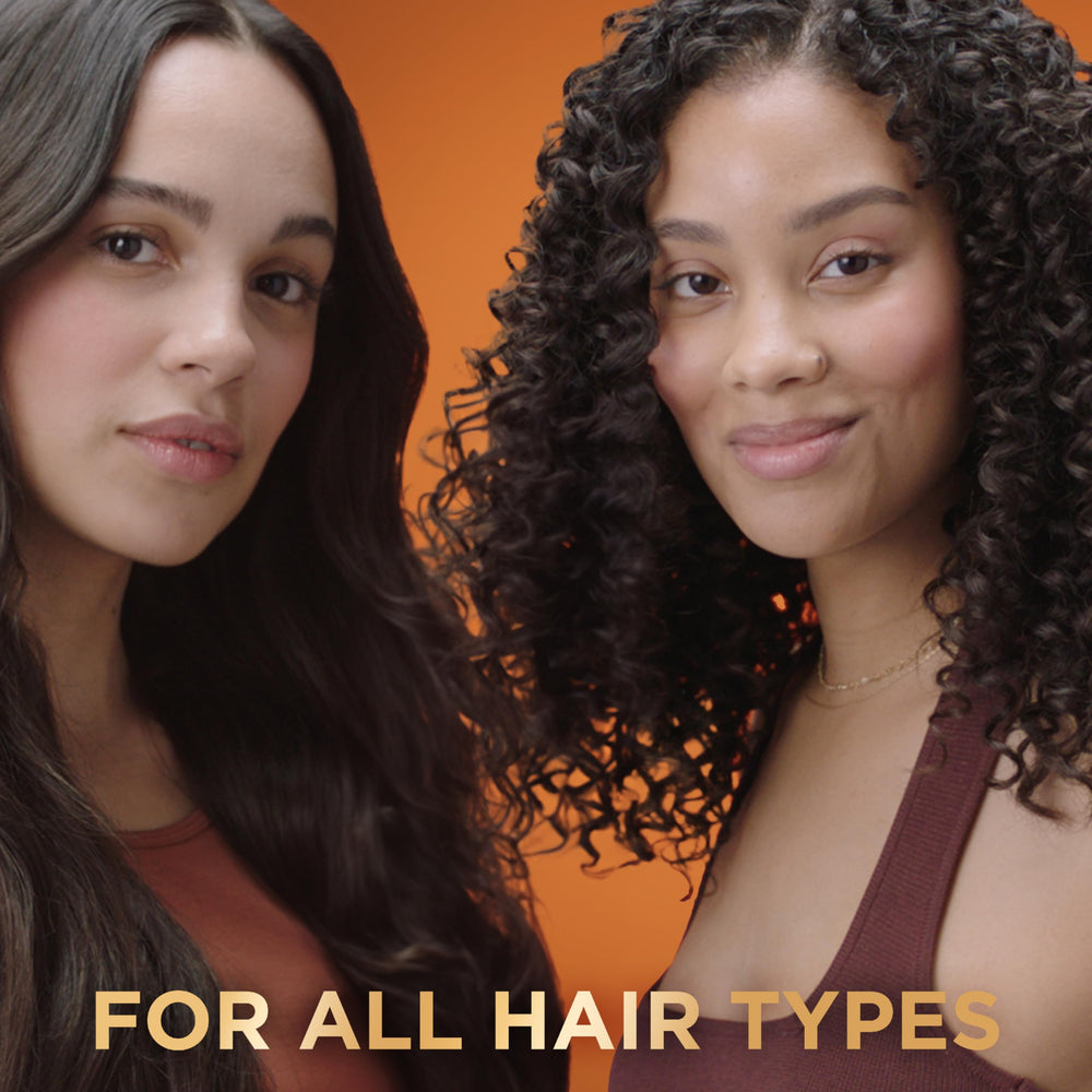 Garnier Honey Milk closeup shows smooth, frizz-free hair.