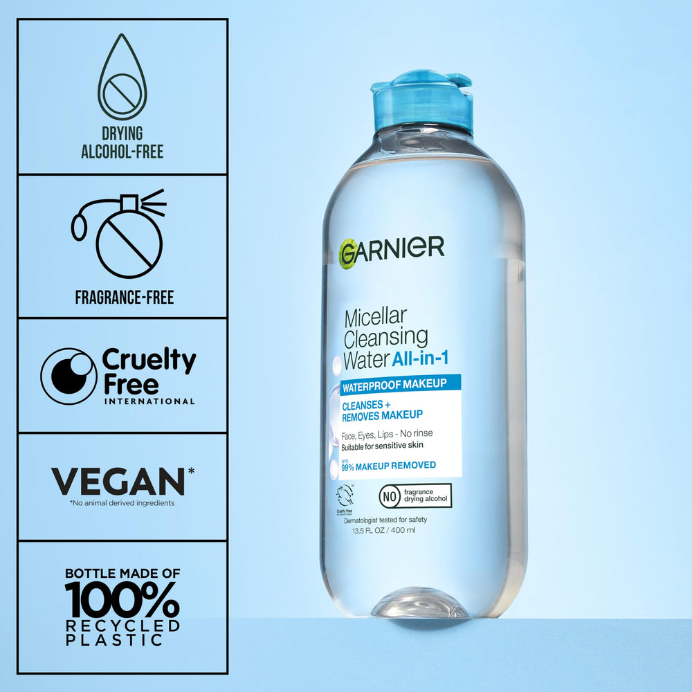 Garnier bottle label detail showing alcohol‑free and fragrance‑free claim