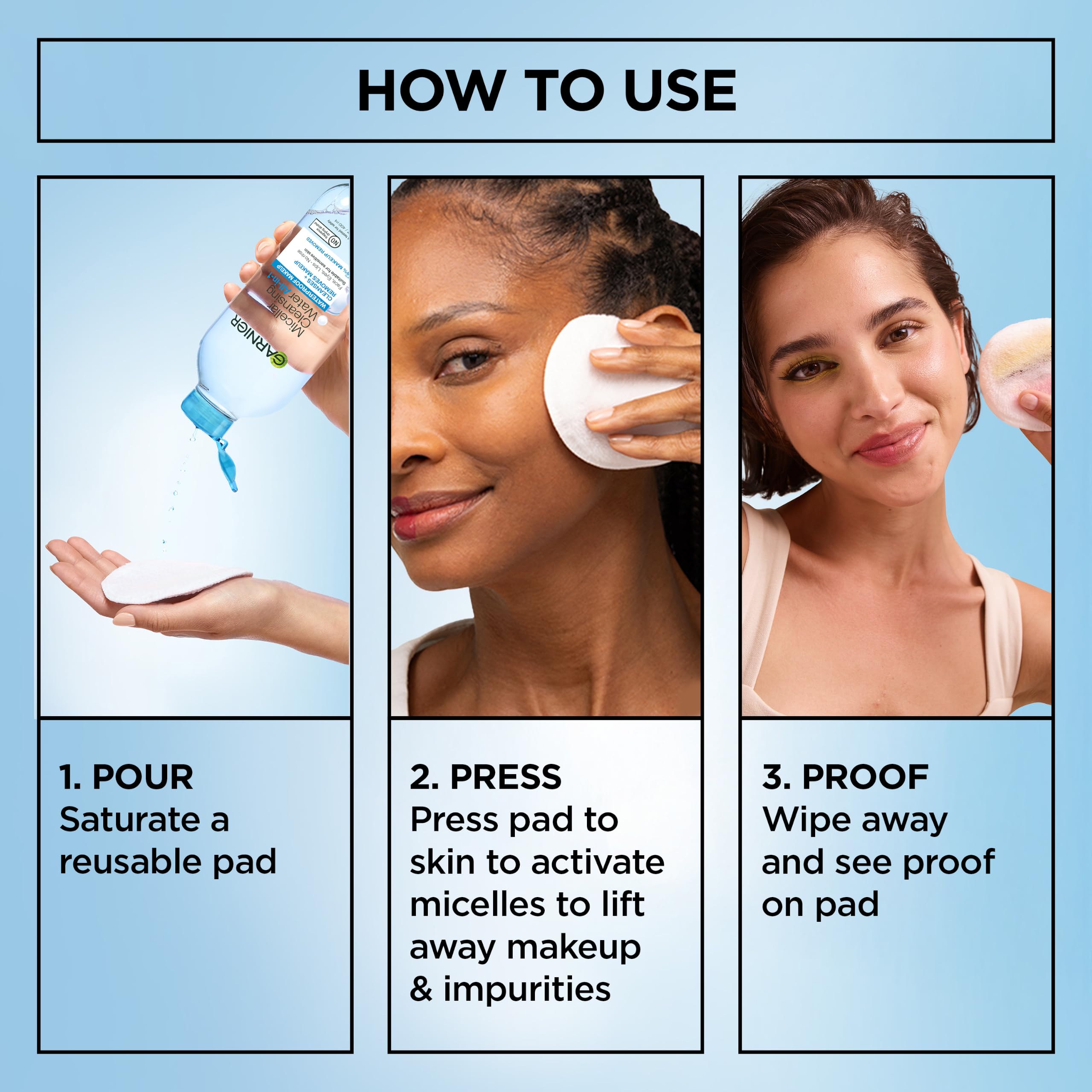 Garnier used pad showing lifted makeup compared to untreated pad
