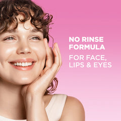 Garnier Micellar Water Rose face cleanser application illustrates no-rinse cleansing.