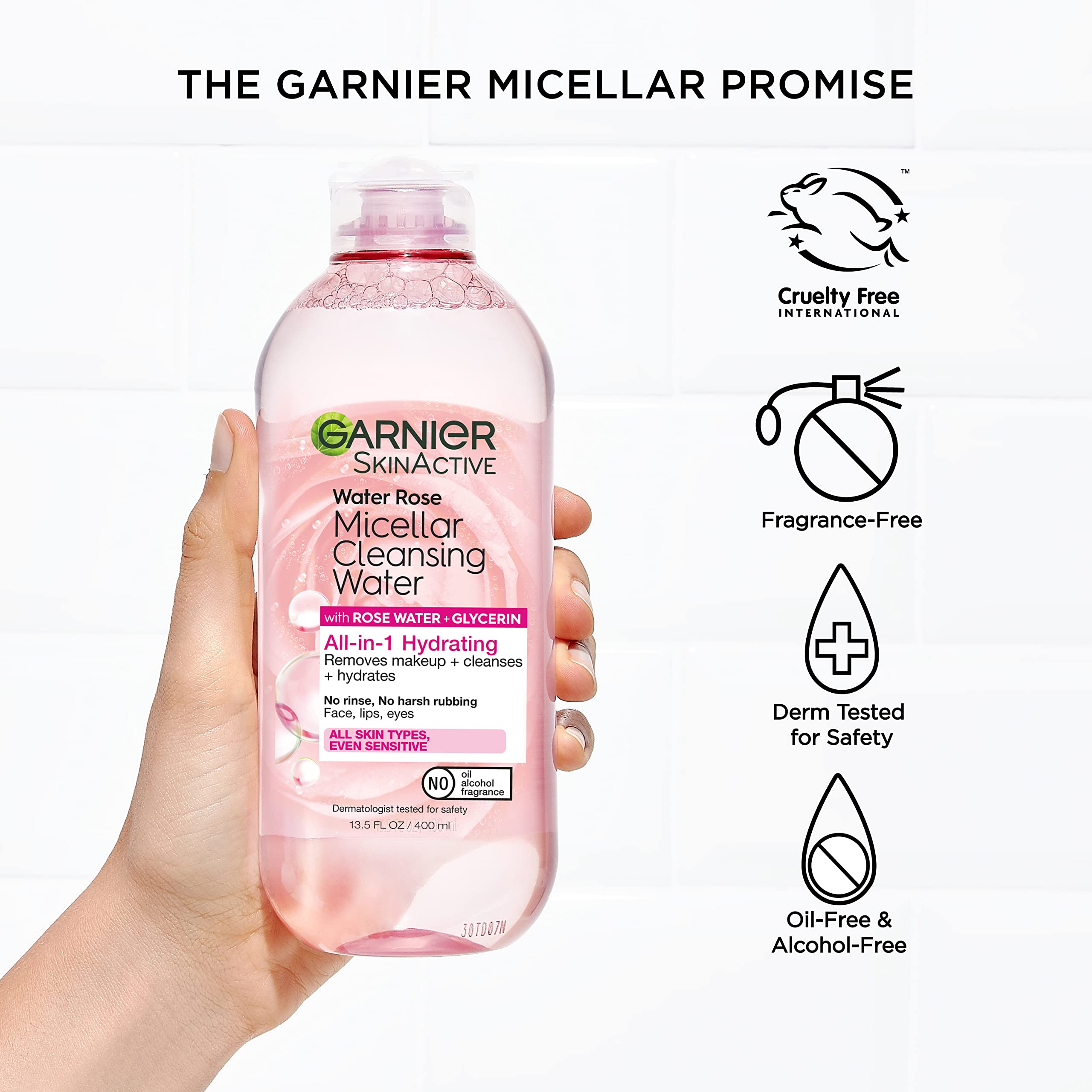 Garnier Micellar Water Rose ingredients filter highlights natural-origin formula.
