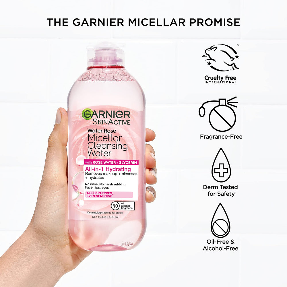 Garnier Micellar Water Rose ingredients filter highlights natural-origin formula.