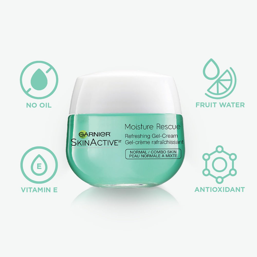 Garnier Moisture Rescue gel-cream being applied to skin for a soft, hydrated feeling
