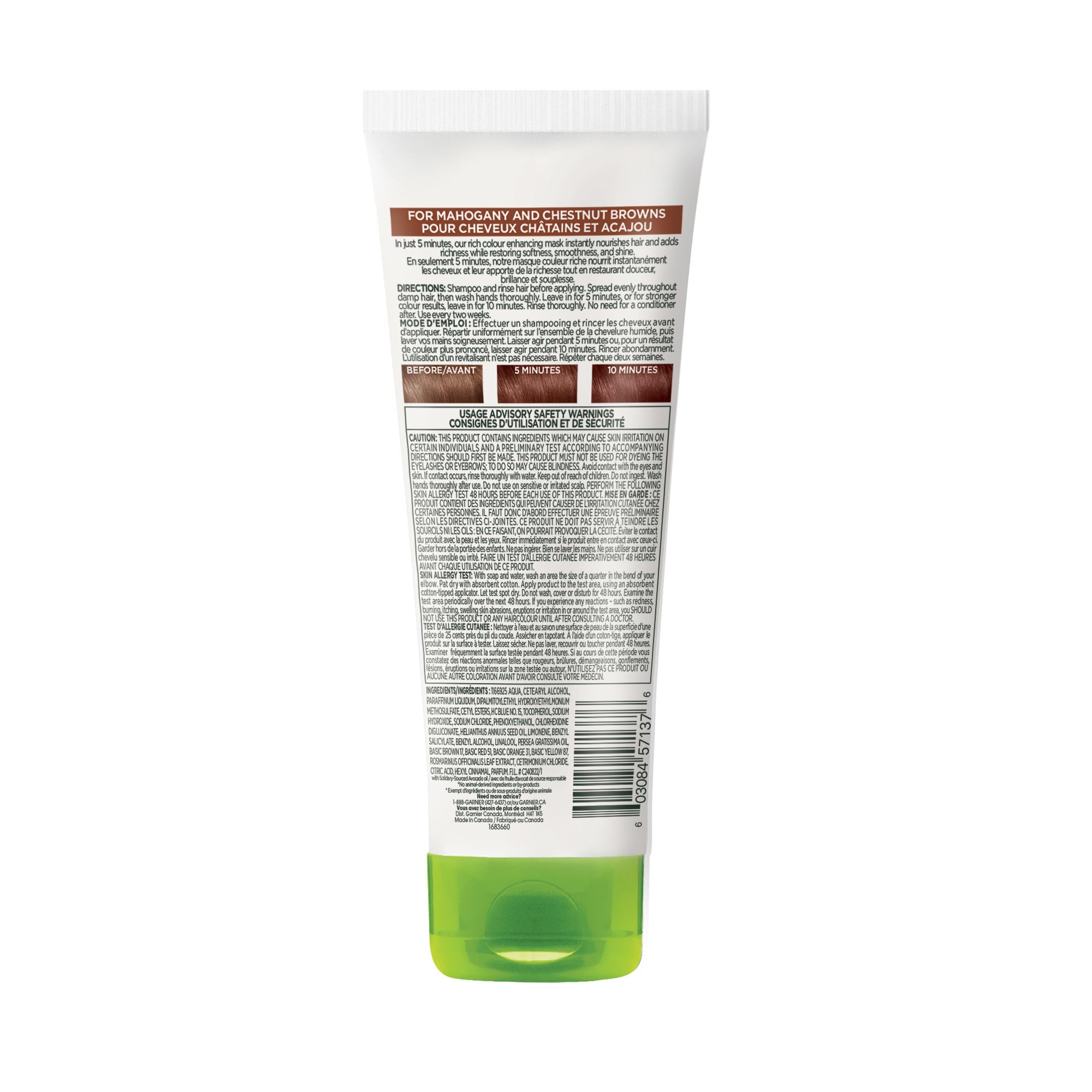 Garnier Nutrisse 5-Minute Nourishing Color Mask packaging highlights easy at-home color refresh option.