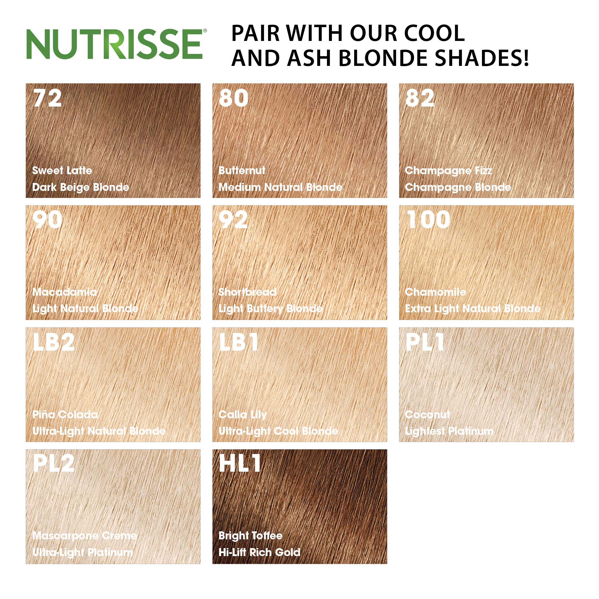 Garnier Nutrisse cool blonde shade result adds cool-toned glow and dimension.