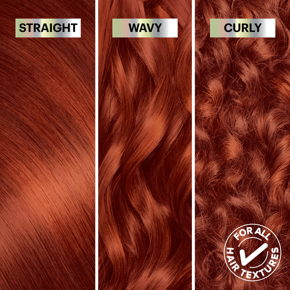 Garnier Nutrisse dark-hair application scene for rich, long-lasting copper red tones.