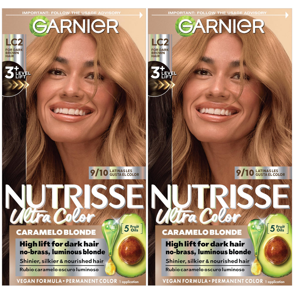 Garnier Nutrisse Ultra Color LC2 dark blonde bottle ready for rich color.