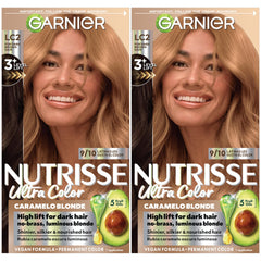 Garnier Nutrisse Ultra Color LC2 dark blonde bottle ready for rich color.