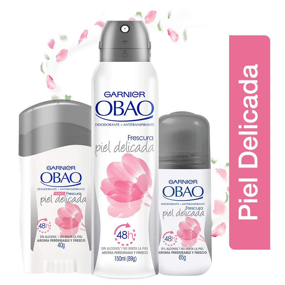 Garnier Obao roll-on delicate skin texture close-up highlights smooth glide.