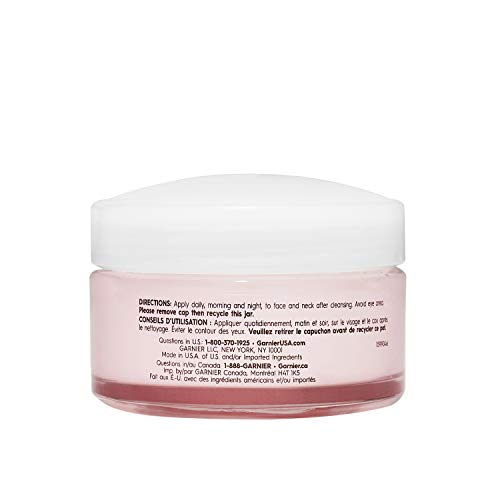 Garnier rose-water 24H cream spread on hand showing quick absorption.