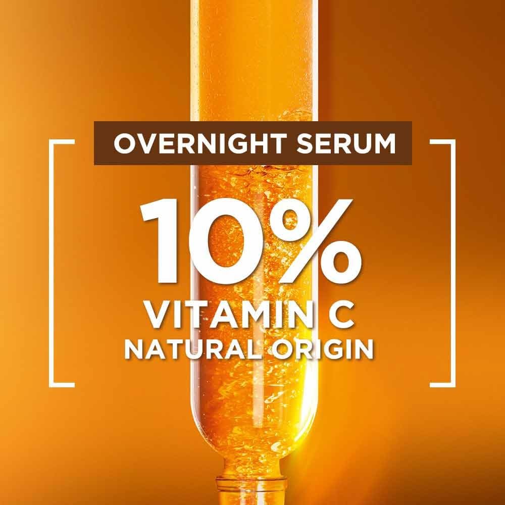 Garnier Targeted Night Serum packaging shows a compact 30ml bottle.