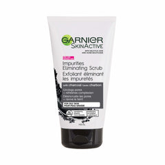 Garnier SkinActive Charcoal Scrub bottle promotes pore-clearing cleansing for oily skin.