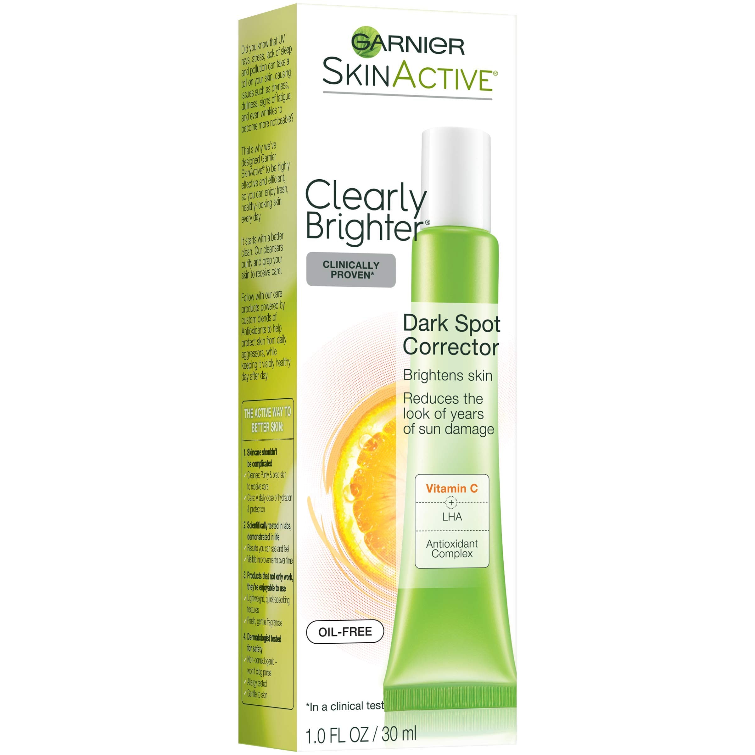 Garnier SkinActive Clearly Brighter packaging showcases compact design and clean branding.