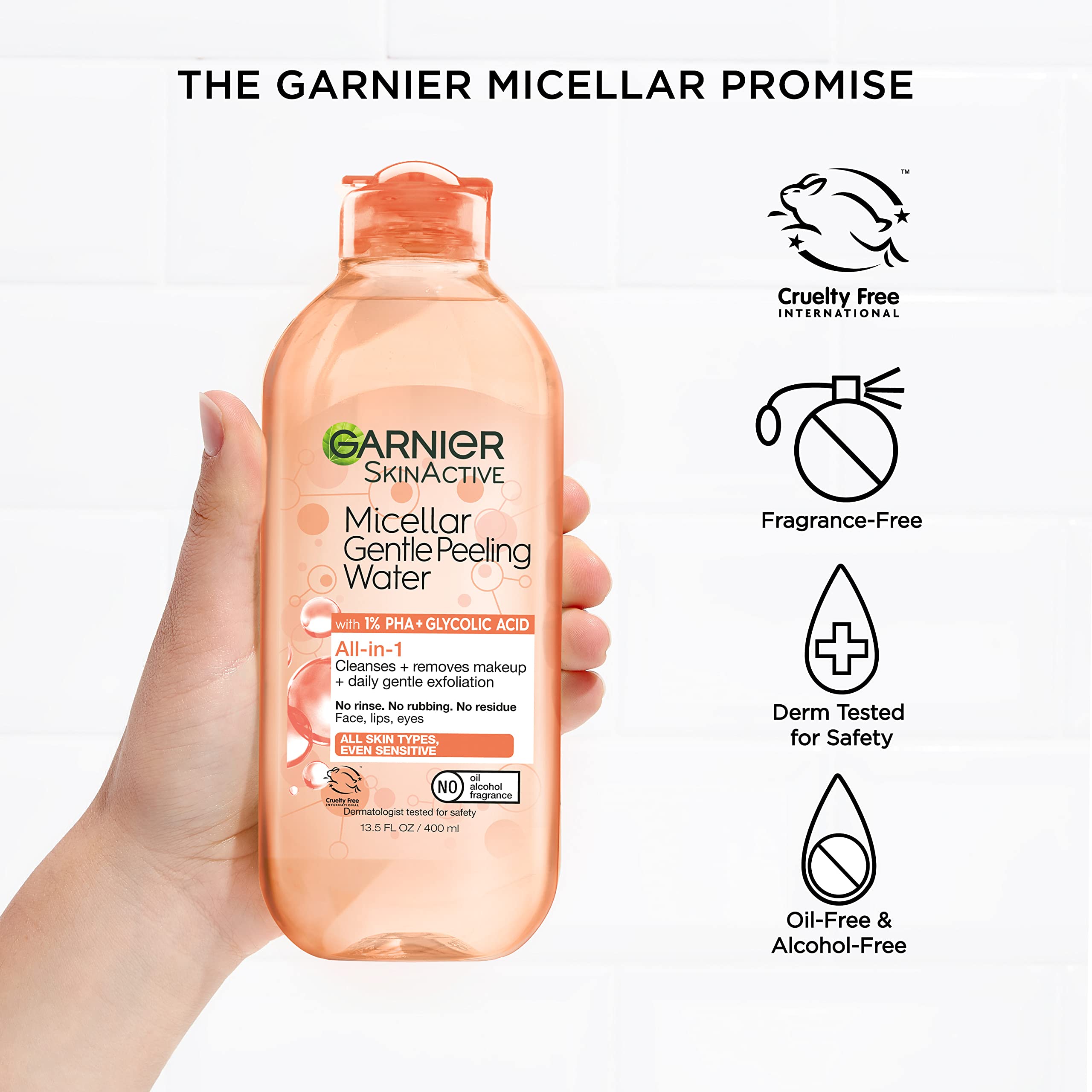 Garnier SkinActive micro cleansing close-up showing no-rinse formula