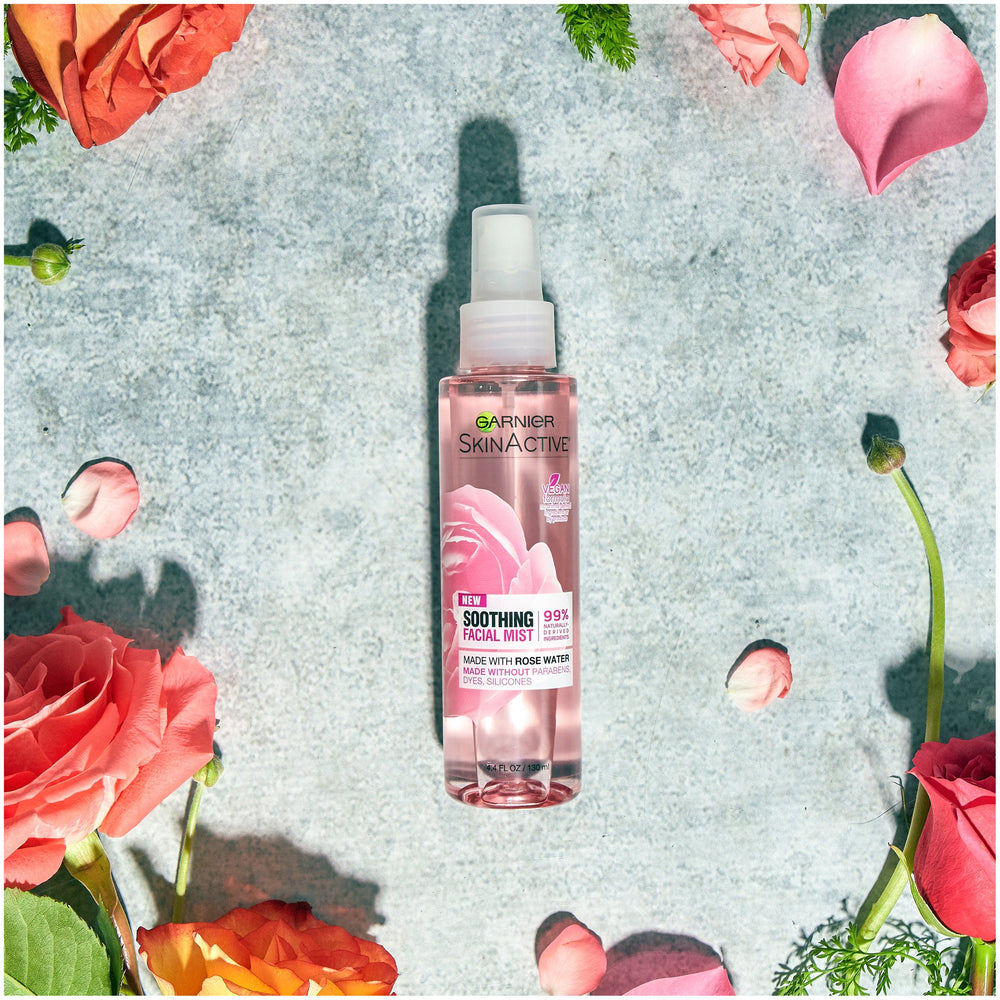 Garnier SkinActive rose water mist for skin hydration throughout the day.