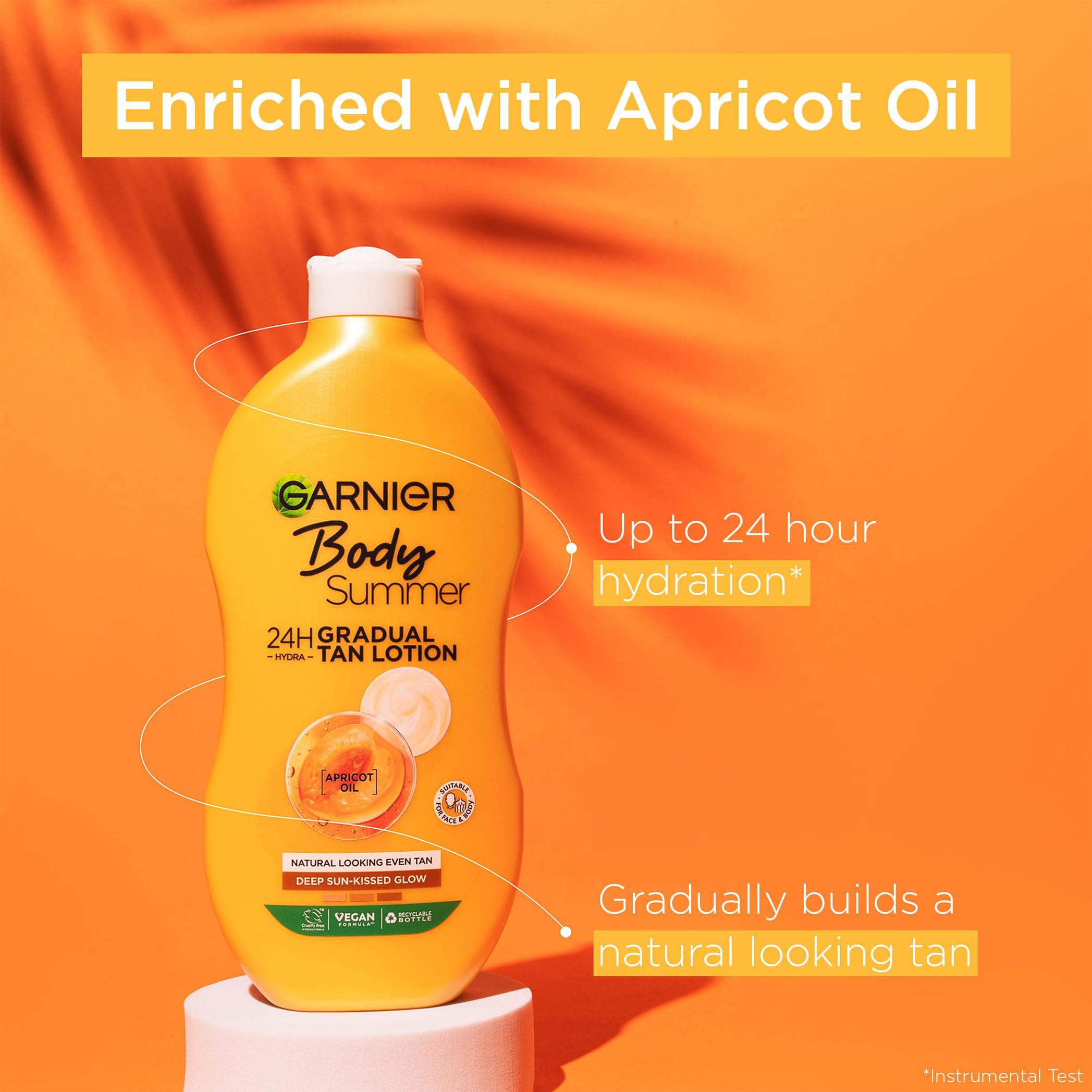 Garnier Summer Body deep tan application swirl shows gradual color development.