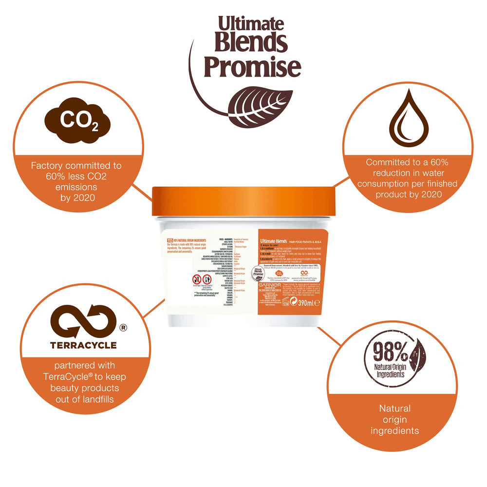 Garnier Ultimate Blends Papaya 3-in-1 390ml bottle close-up.