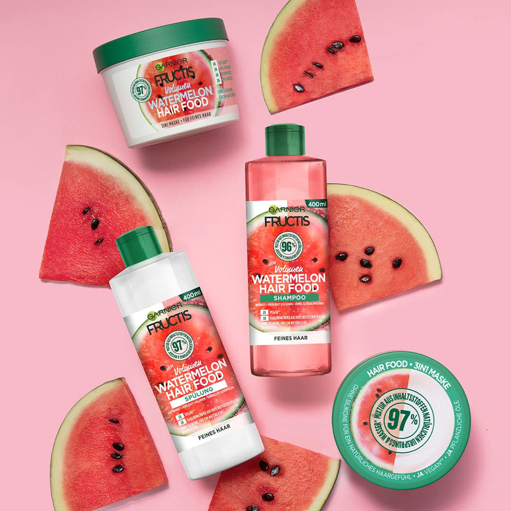 Garnier Watermelon Hairfood leaves silky, shiny hair after use