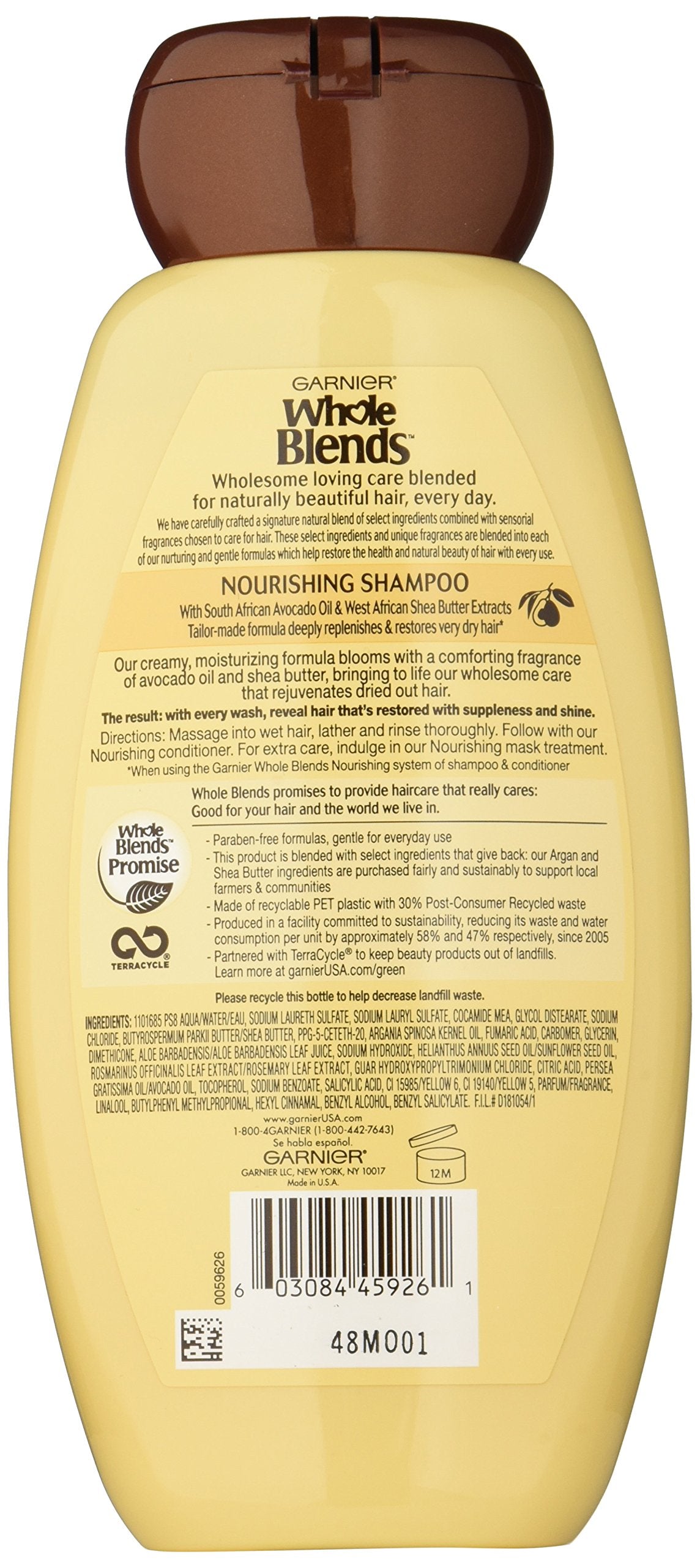 Garnier Whole Blends shampoo foam lather captures rich cleansing for soft strands.