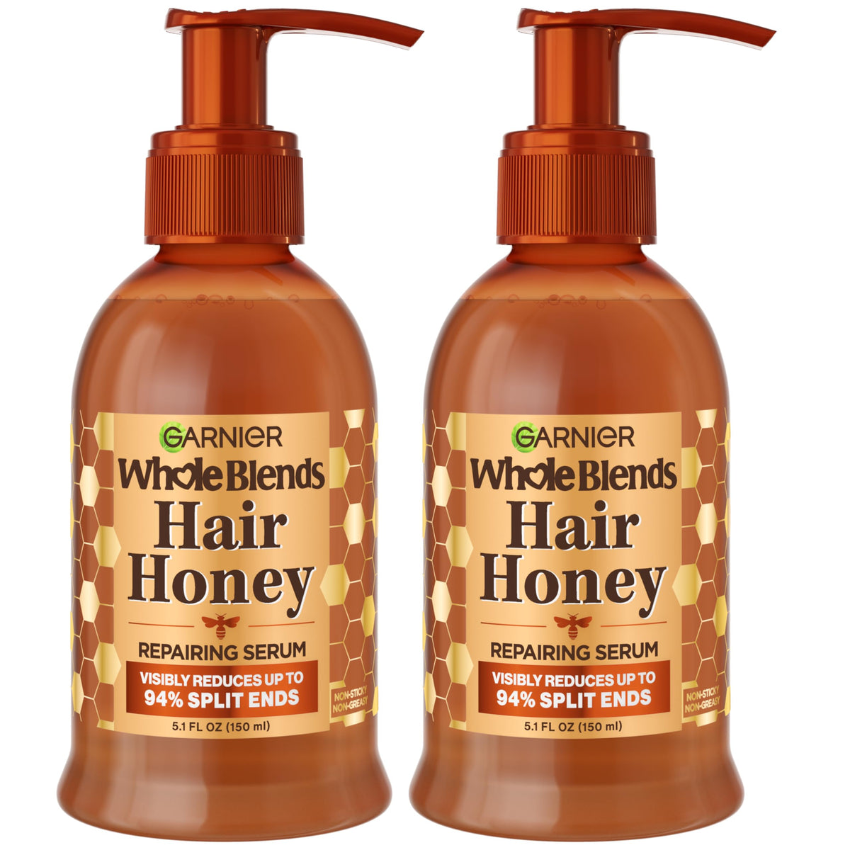 Garnier Whole Blends Honey Treasures serum bottle close-up showing non-greasy repair