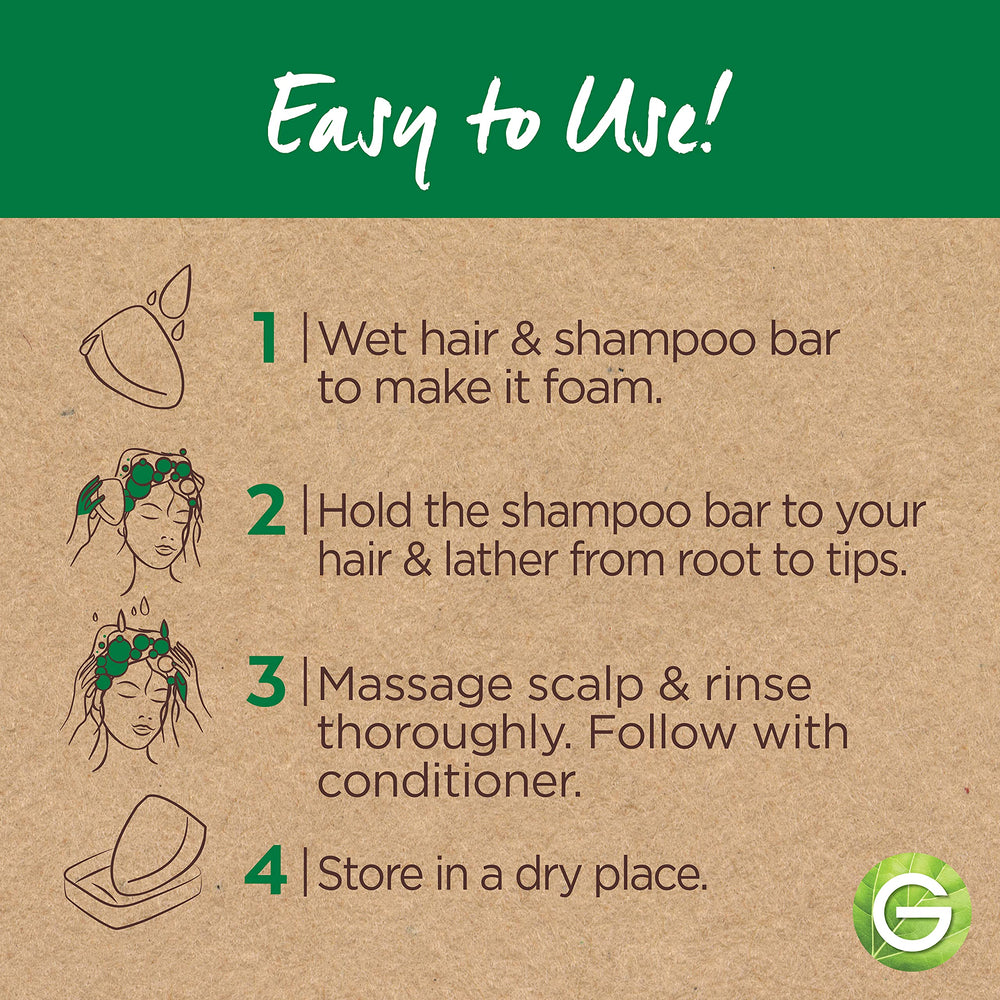 Garnier Whole Blends Hydrating Shampoo Bar on wet hair shows easy root-to-tip massage.