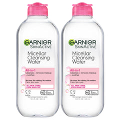 Garnier Micellar Water bottle front view showing gentle daily cleansing and makeup removal.